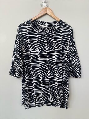 Sympli | Black White Abstract Zebra Print Jersey Top